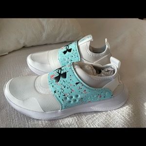 Under Armour Sneakers. White/Tile blue. Size 10. Womens.